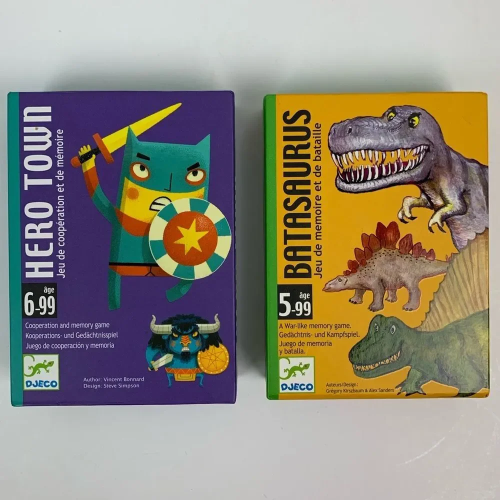 Djeco set of 2 cards games Batasaurus memory game and Hero town cooperation